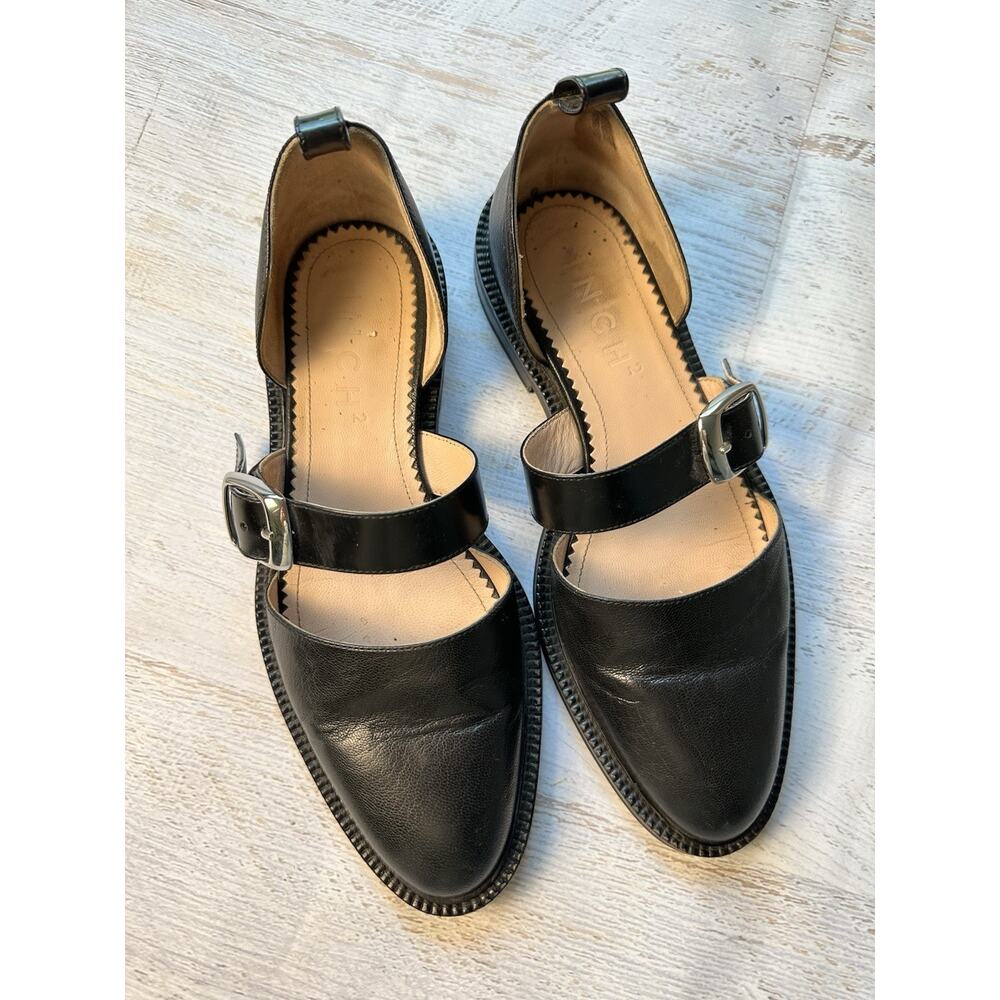 Inch 2 closed toe sandal Shoes 41 Black Leather Mary Janes 11 No Ankle Straps - Picture 2 of 14
